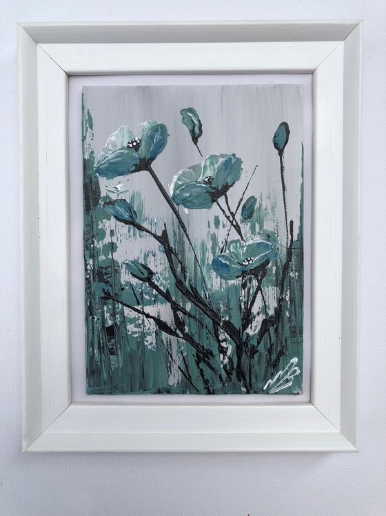 Blue poppy painting in a frame Nr3