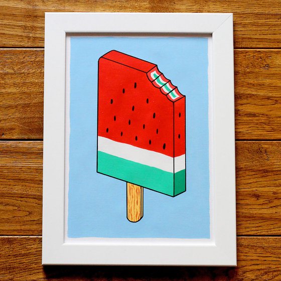 Watermelon Lolly - Pop Art Painting On A4 Paper (Unframed)