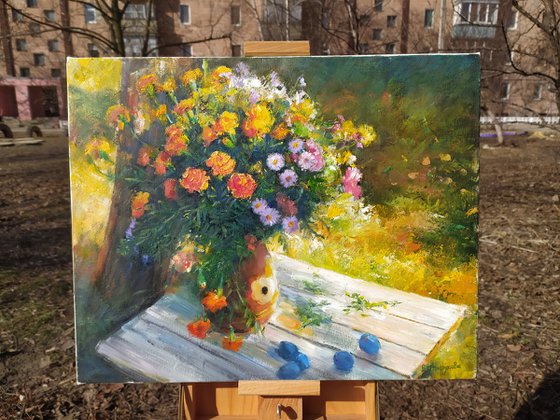 Flowers and plums