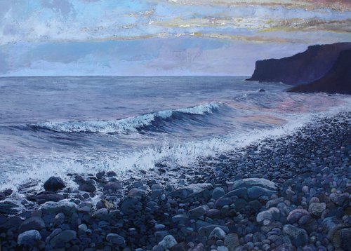 'Beneath The Statue of Christo Rei' Garajau Beach Madeira. Seascape Oil Painting by Simon Jones