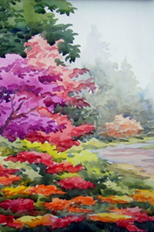 Flowers Garden & Forest-Watercolor on Paper Painting by Samiran Sarkar