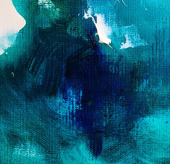 CASTLE IN THE SEA FOG - Sea abstraction. Dark. Mystical. Sea Storm. Flowers. Peony. Hand Painted. Large strokes. Gradient. Emerland.