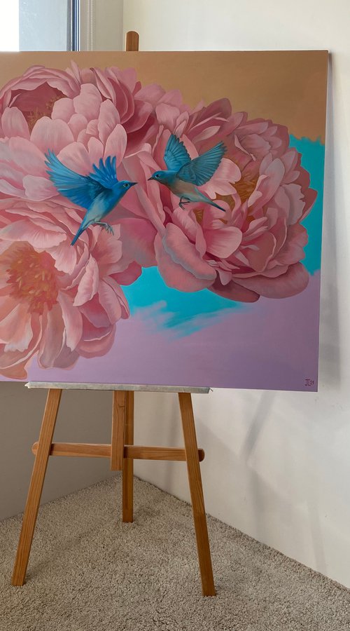 Peonies large bloom 120*100cm by Julia Logunova