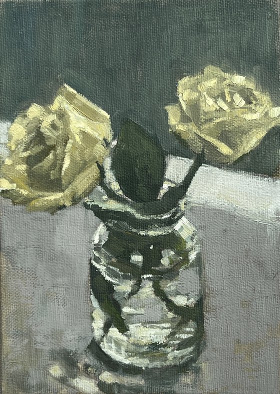 Roses in a jam jar