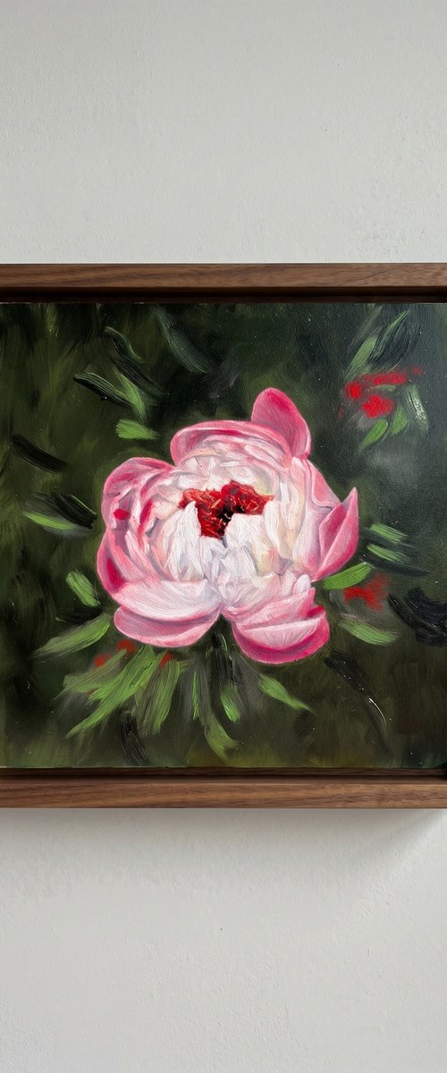Pink Peony - Hyperrealist Floral Oil Painting by Angelo Di Carlo