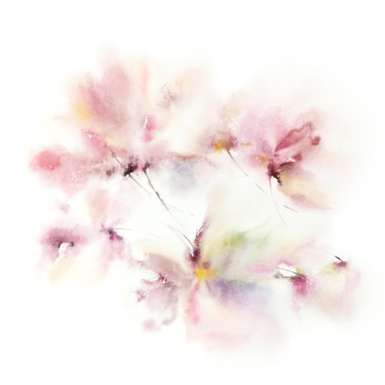 Watercolor loose pastel color flowers "Shadow"