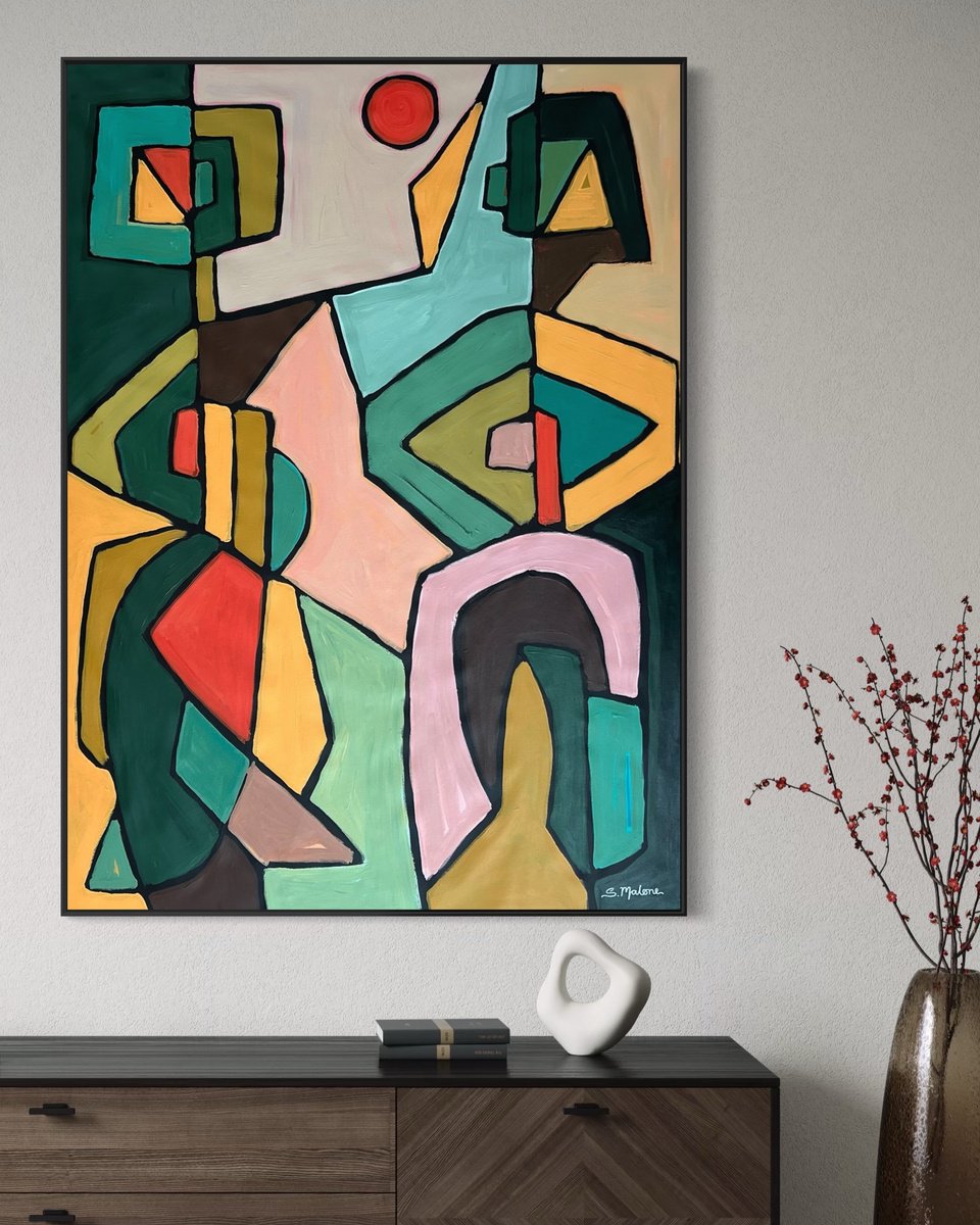 Abstract Acrylic Painting By Samantha Malone, 37 X 51", The Exchange, Original Artwork