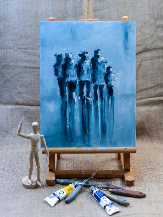 Walkers on the street. Figurative art. Abstrakt figures