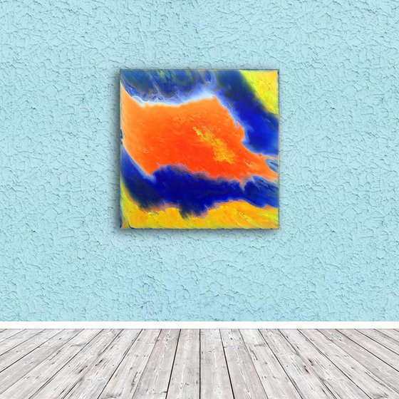 "Escape To Orange Island" - Original Abstract PMS Acrylic Painting - 24 x 24 inches