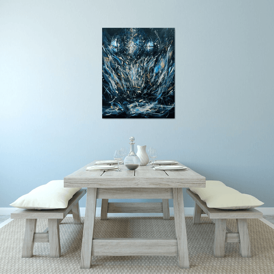 Large Spontaneous Dark Blue Angel Series Painting By KLOSKA