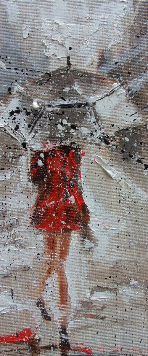 " RAINY SPRING ... "   street spring summer original painting CITY palette knife GIFT by Monika Luniak