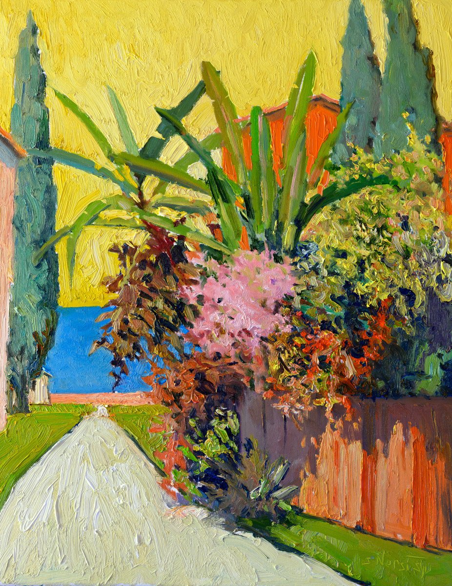 Expressive Landscape Oil Painting By Suren Nersisyan, 24 X 30", Walking To The Ocean, Original Artwork