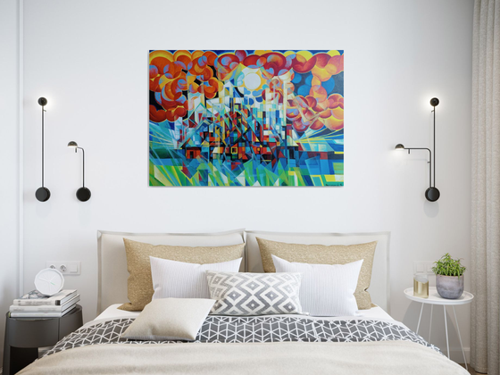 Sunny morning (100x70cm, cubism, oil painting)