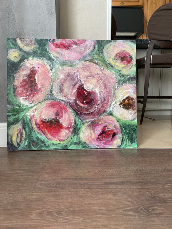 “Garden roses” acrylic on canvas