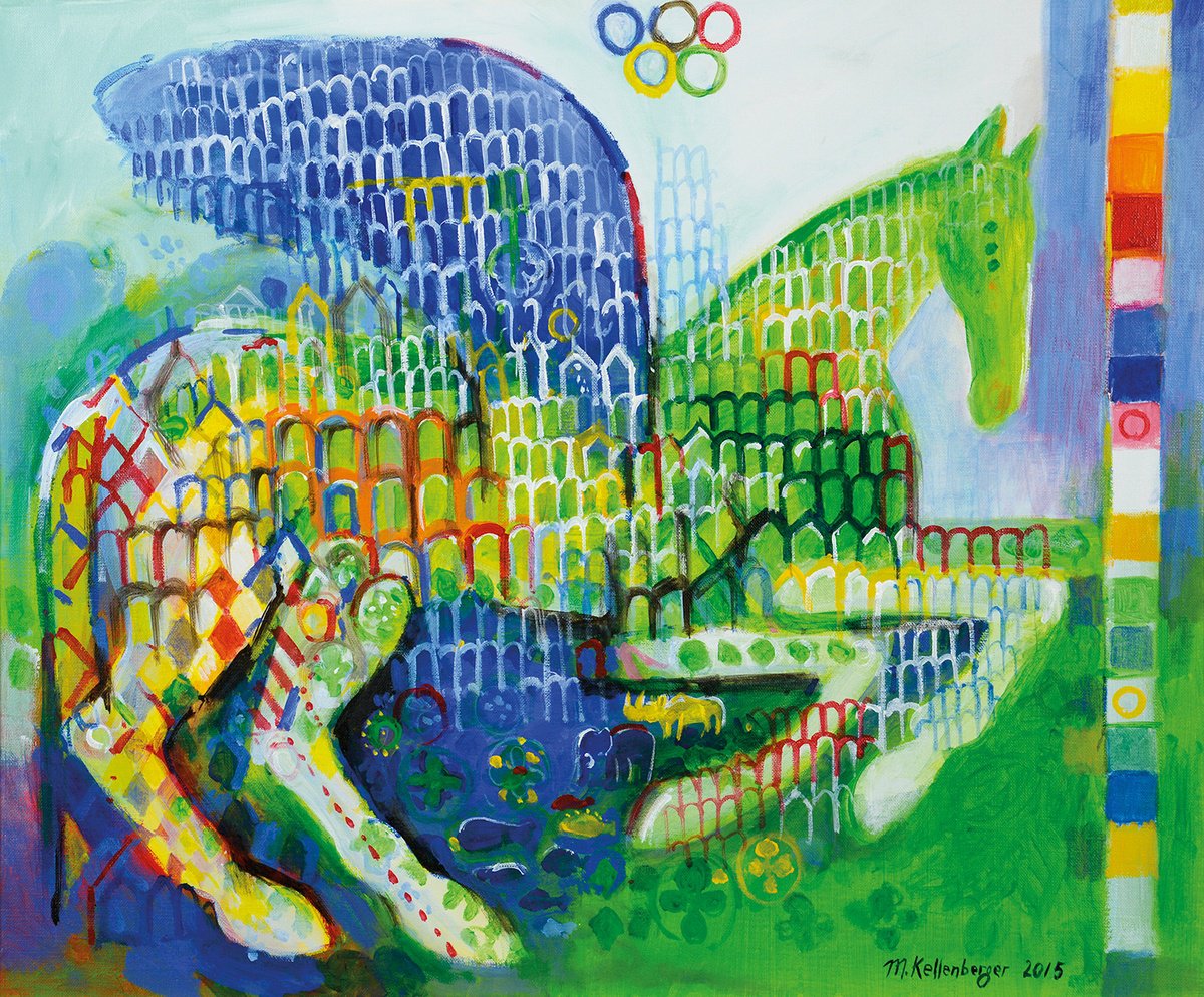 Expressive Animal Acrylic Painting By Kellenberger Martin, 24 X 20", Olympic Pegasus, Original Artwork