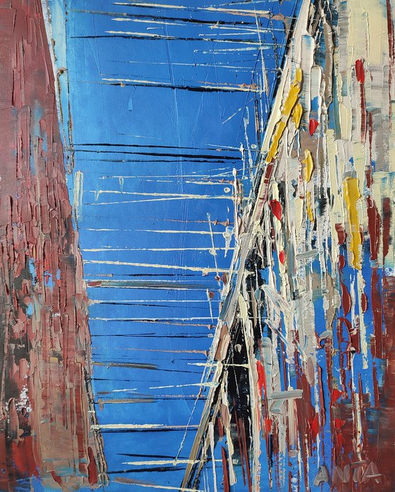 Abstract oil painting "City lines 21". Size 15,7/19,7 inches, 40/50cm, stretched