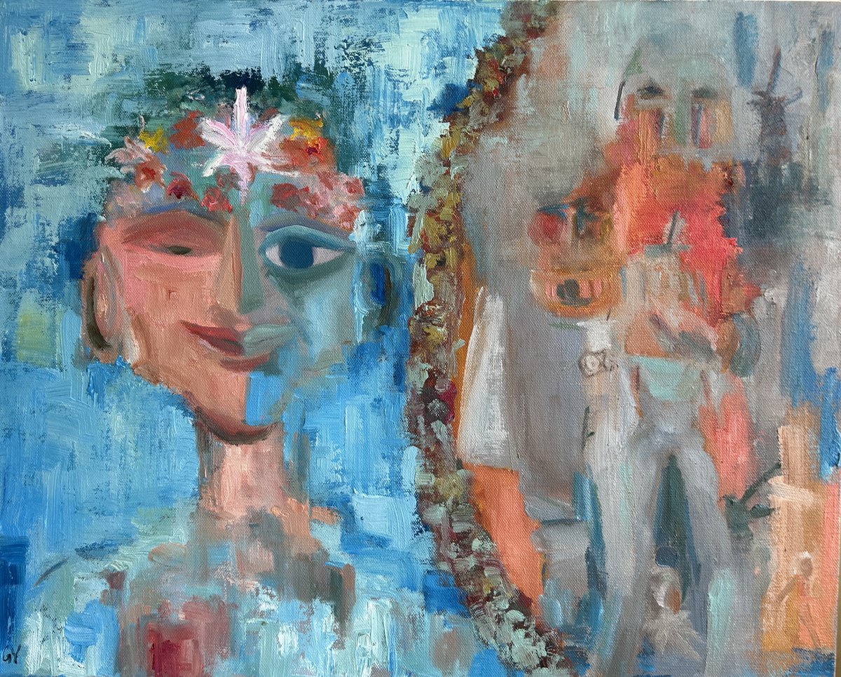 Surrealistic Abstract Oil Painting By Geeta Yerra, 20 X 16, The Digital Dorian Gray, Original Artwork