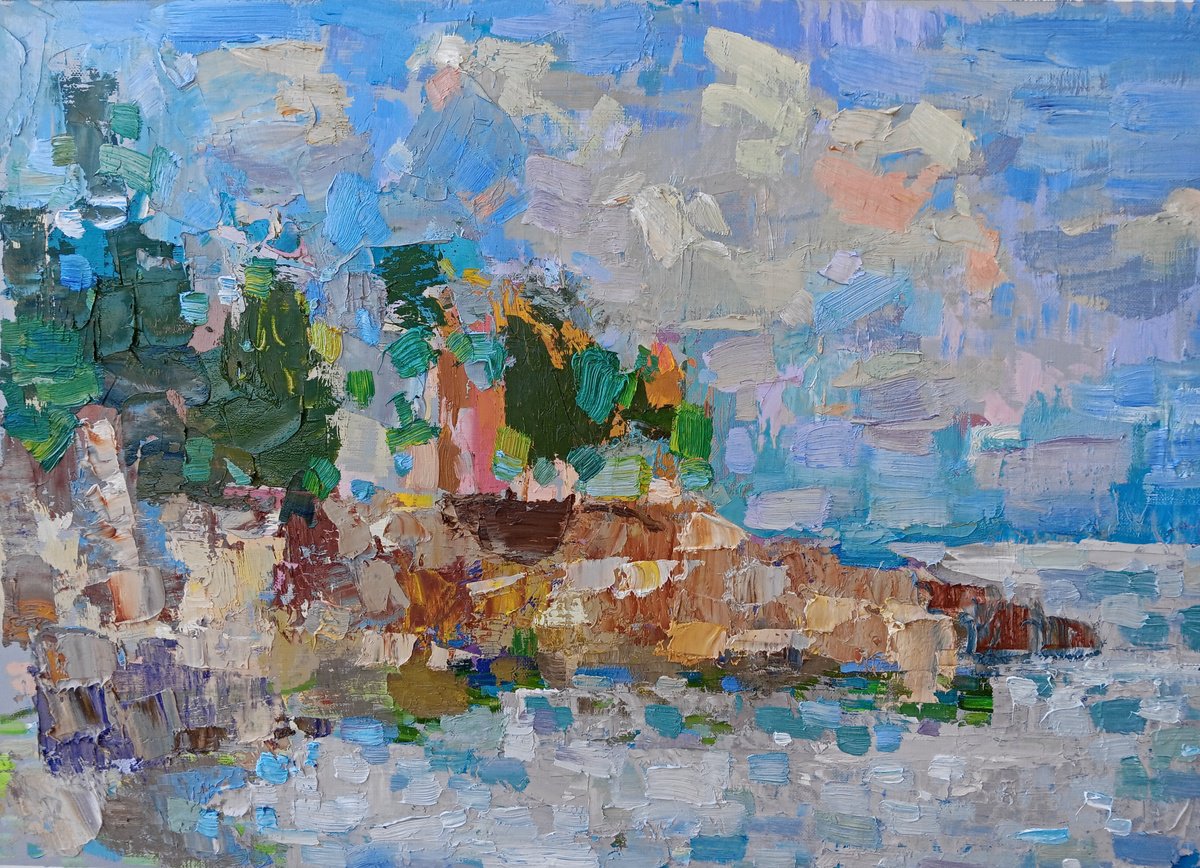 Impressionistic Landscape Oil Painting By Ruslan Khais, 26 X 18", A Warm September Wind, Original Artwork