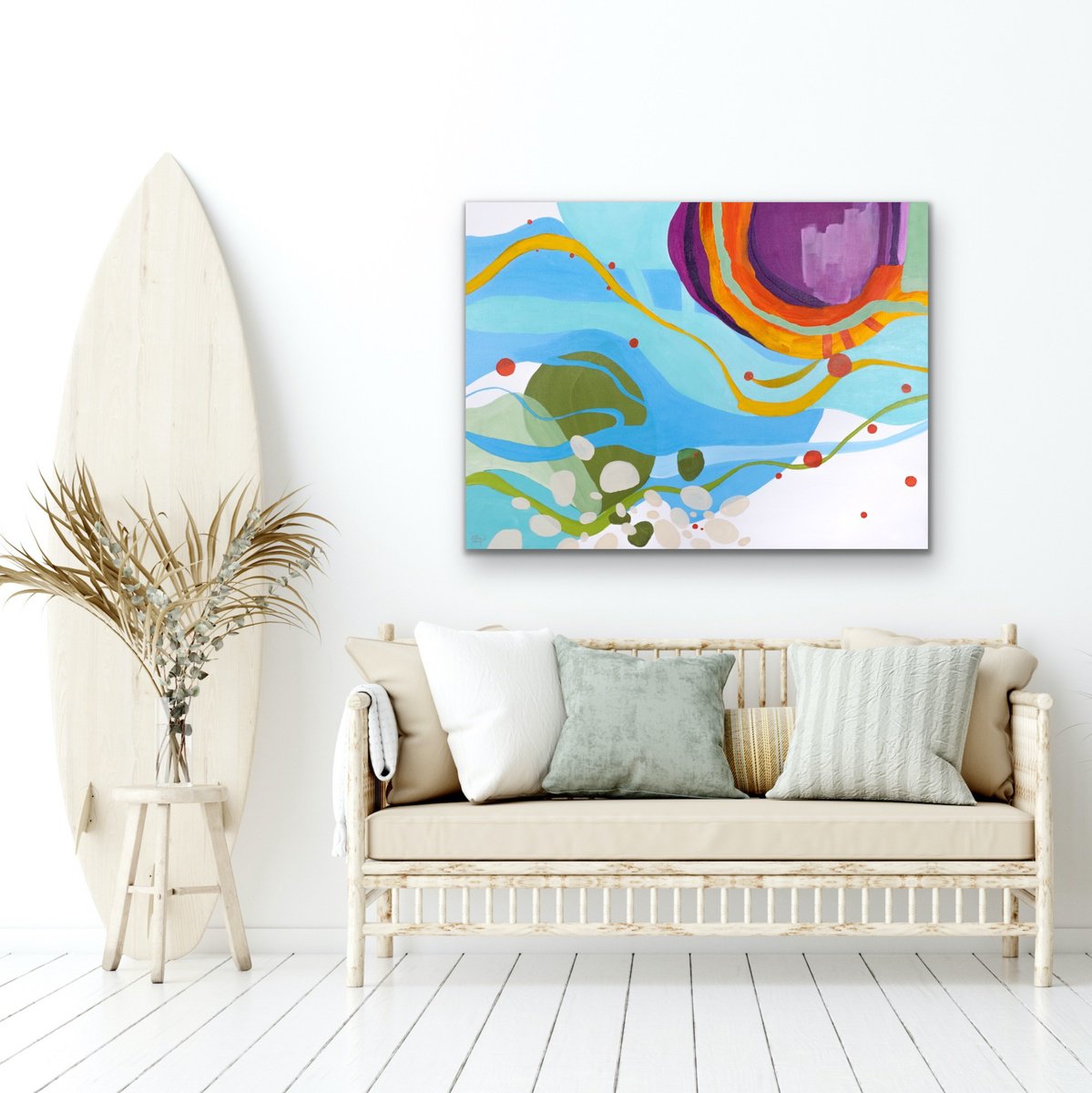 Organic Abstract Acrylic Painting By Chantal Proulx, 40 X 30, Voyage En Canot, Original Artwork