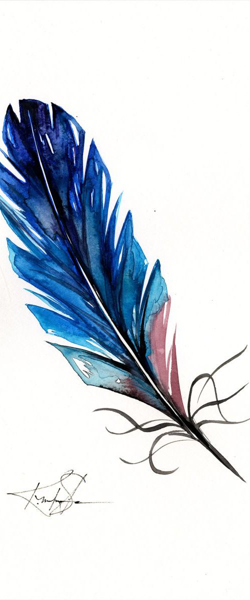 Watercolor Feather 2 - Abstract Feather Watercolor Painting by Kathy Morton Stanion