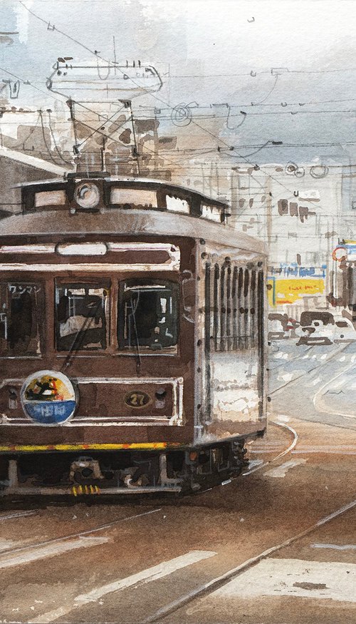 Retro Tram at Station in Kyoto / Sketch by Masato Watanabe