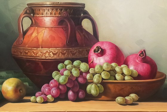 Still life with autumn fruits (40x60cm, oil painting, ready to hang)