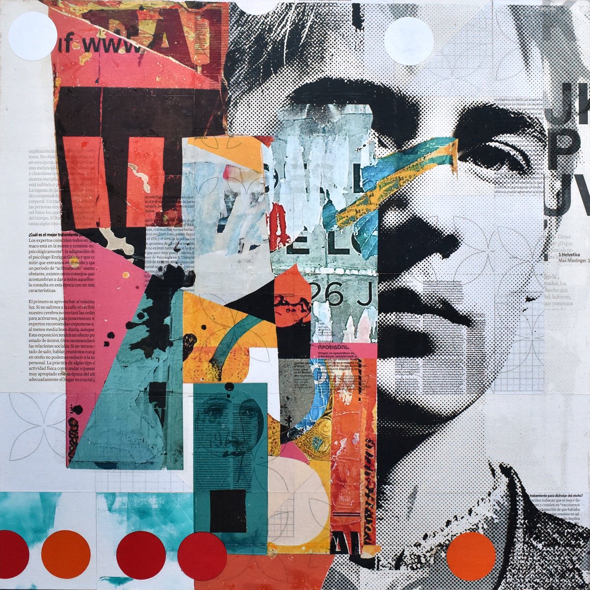 Urban And Pop Portrait Collage By Manel Villalonga, 24 X 24", 308_Portrait And Circles, Original Artwork
