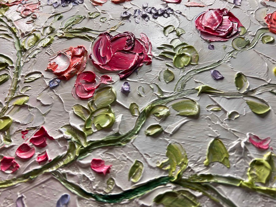 3D Textured Flowers Painting, Original Pink Rose, Heavy Textured Flower ...