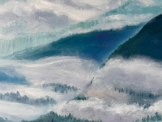 "Clouds in the mountains". Original oil painting