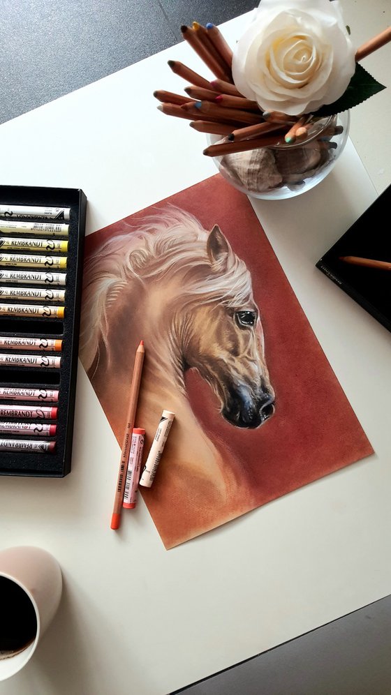 A portrait of a beautiful red horse