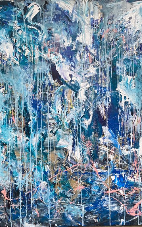 Here Comes The Rain- Gold And Blue Abstract by Annette Spinks
