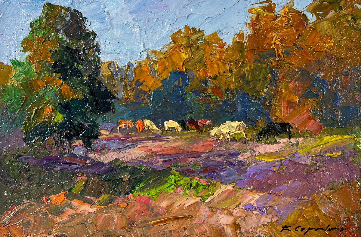 Cows On The Pasture By Boris Serdyuk, 14 X 9, Artwork For Sale On Artfinder