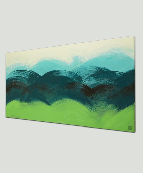 Brushed Greenfield - Abstract landscape painting - 140x70m - Ronald Hunter - 22A