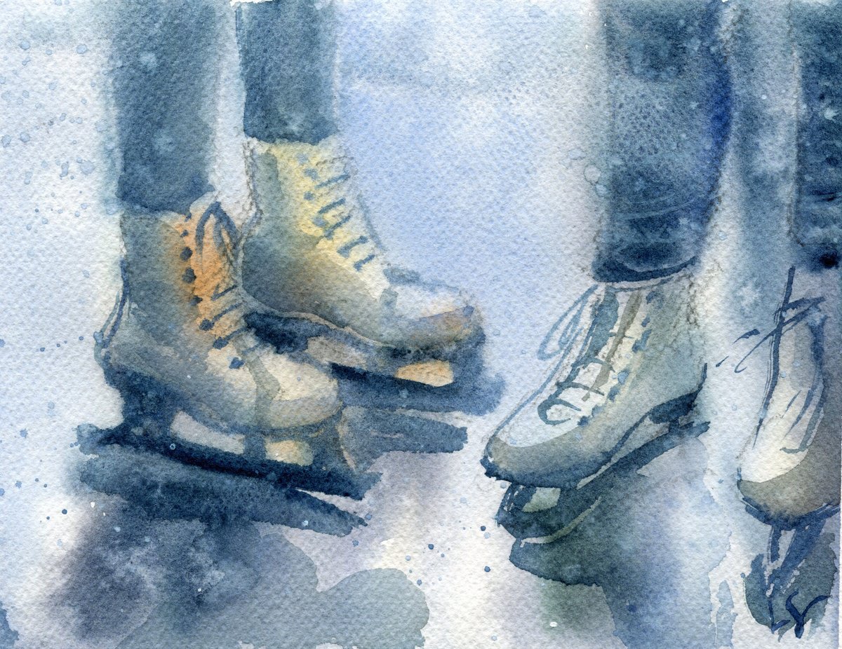 Impressionistic Portrait Watercolour By Svitlana Lagutina, 7 X 6", Skating Moments, Original Artwork