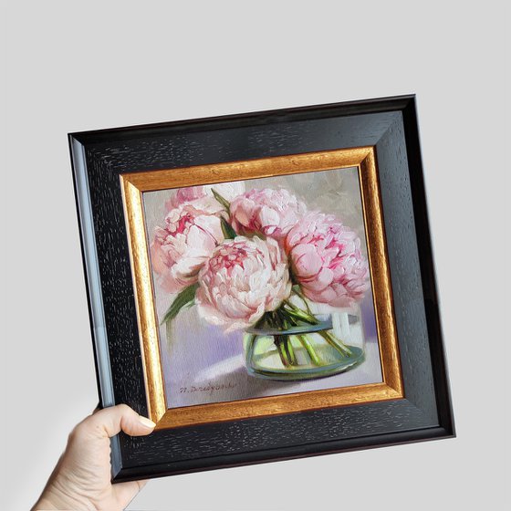 Peony painting original, Peony wall art, Flowers art canvas painting, Small paintings on canvas