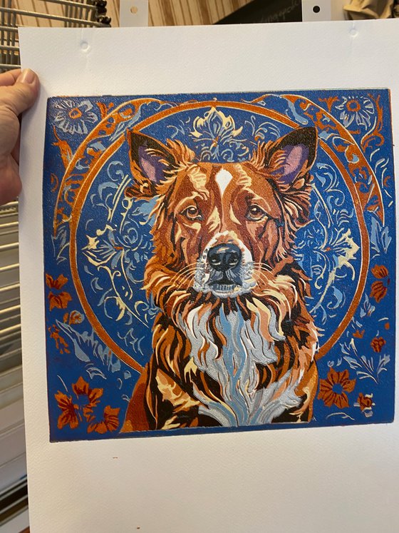 Dog – reduction linocut print