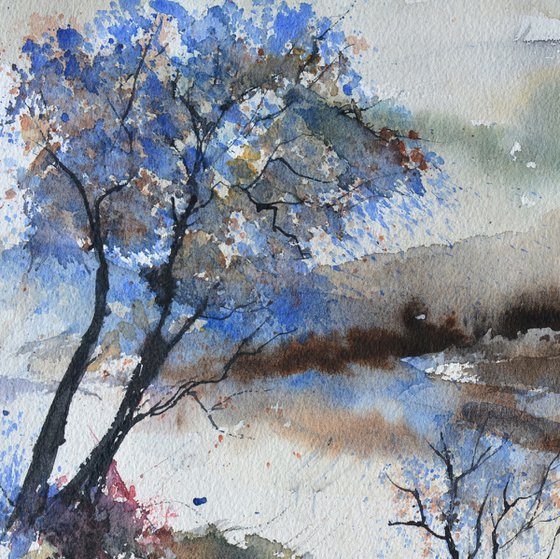 Village in winter watercolor
