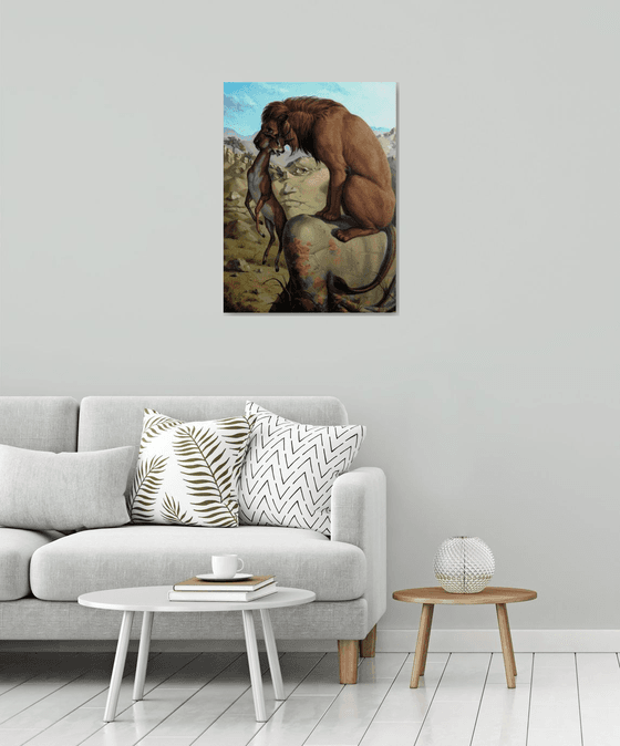 Lion's hunting 60x80cm, oil painting, surrealistic artwork