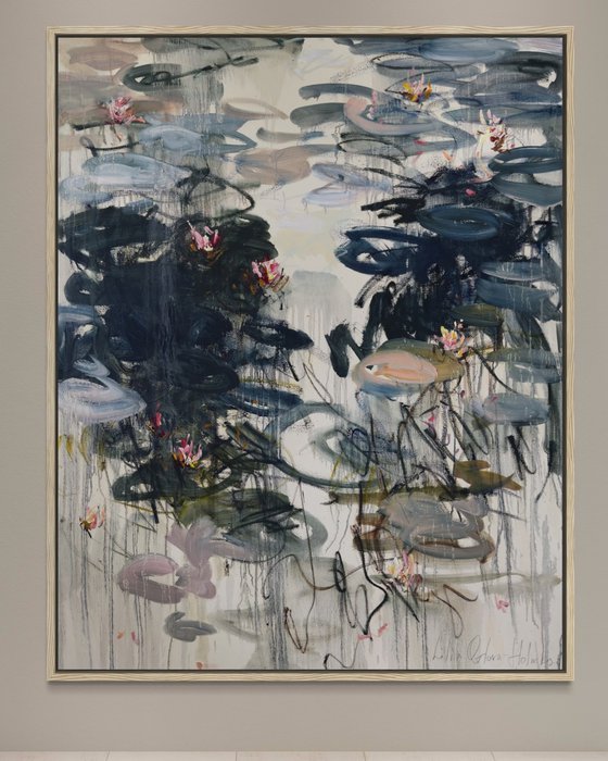Water lilies. Spring pond.