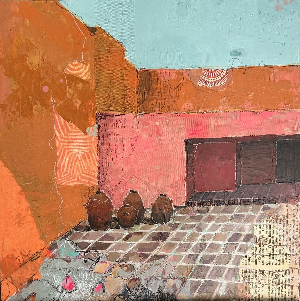 Urban And Pop Cityscapes Painting By Alessandra, 12 X 12, Casa Prieto Lopez., Original Artwork