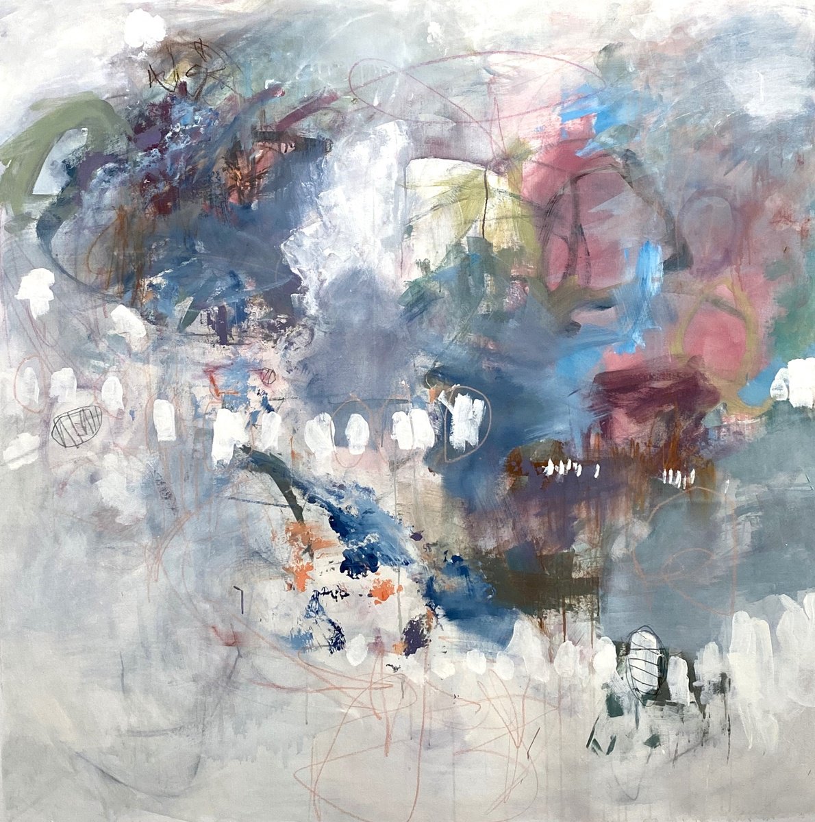 Organic Abstract Acrylic Painting By Kat Crosby, 54 X 54", Made You Look Twice, Original Artwork