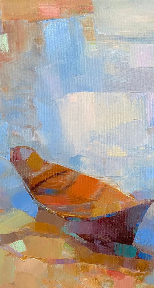 Rowboat, Original oil painting, Handmade artwork, One of a kind by Vahe Yeremyan