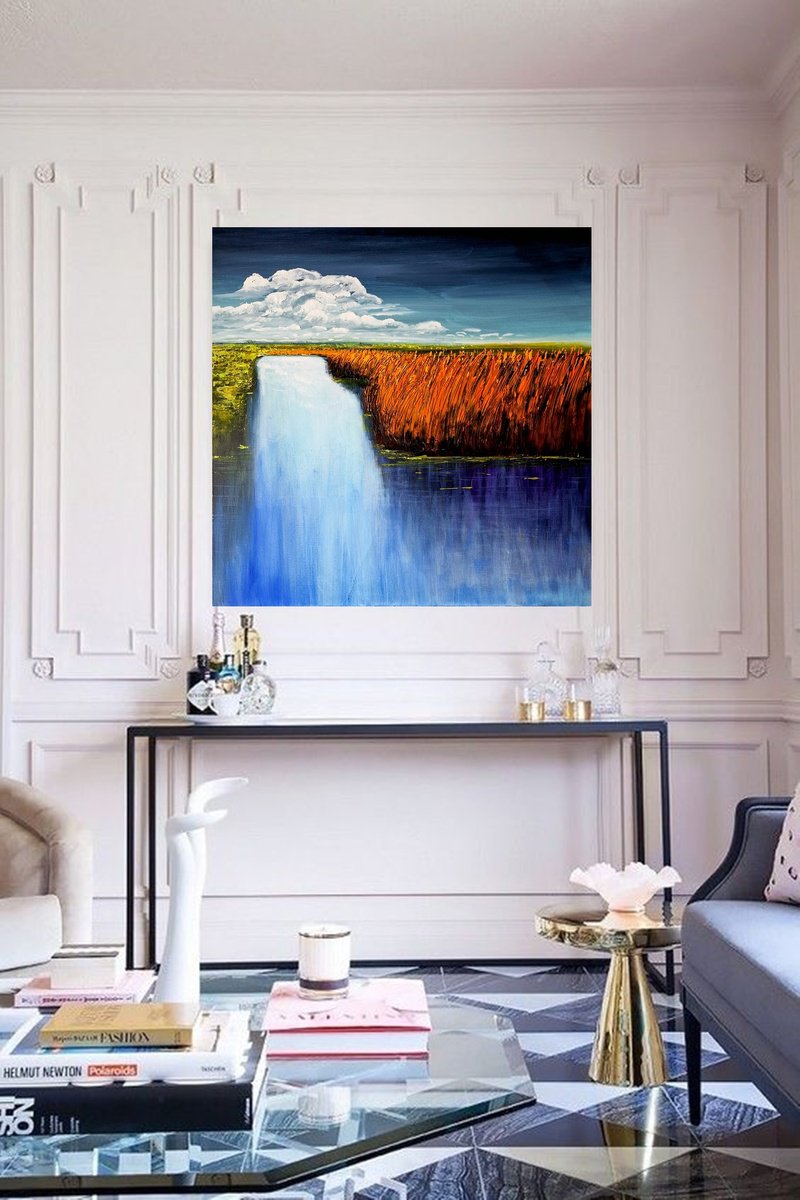 Impressionistic Landscape Acrylic Painting By Danijela Dan, 31 X 31, Cloudy Day, Original Artwork