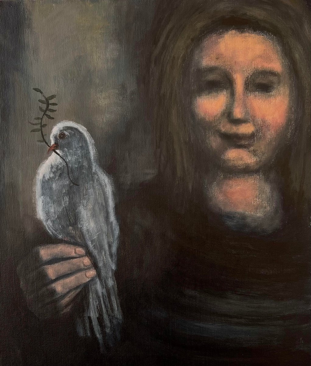 Impressionistic Portrait Oil Painting By Nikola Gulev, 20 X 24", "Peace Ii", Original Artwork