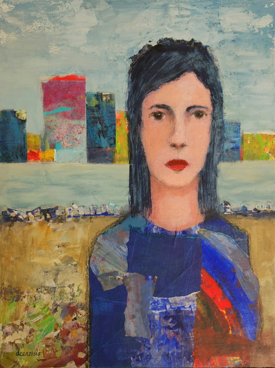 Abstract Portrait Painting By Donna Ceraulo, 12 X 16, Fannie, Original Artwork