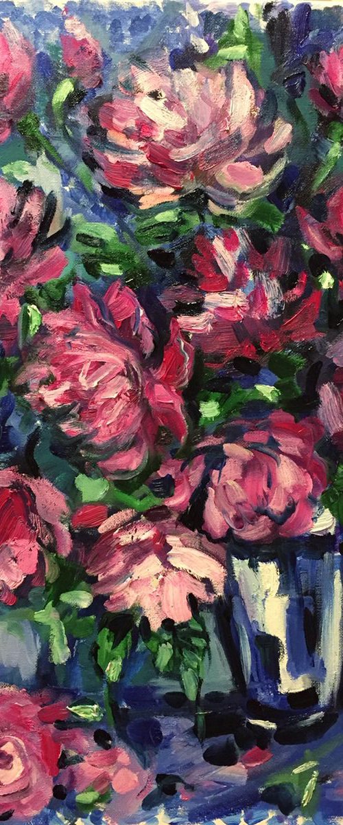 "Peonies in blue vase" by Diana Gourianova