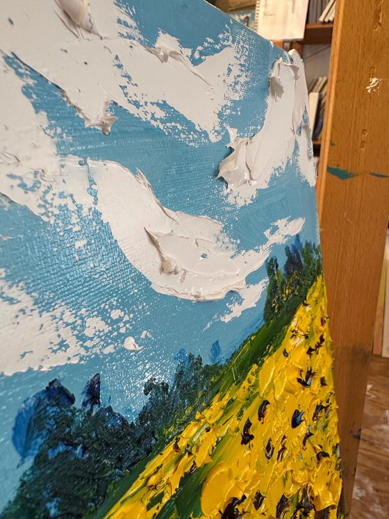 Sunflowers field impasto