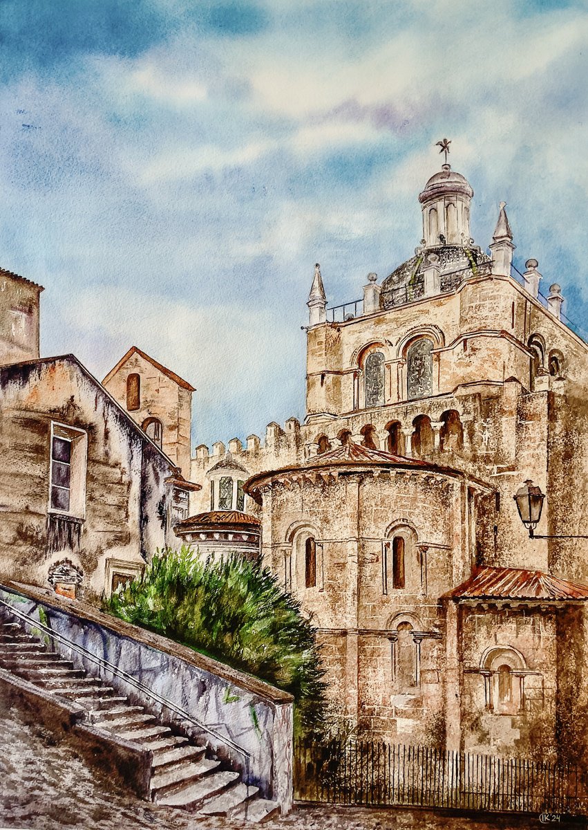 Photorealistic Watercolour , Se Velha Coimbra Portugal By Irina Kurganskaya, 20 X 28, Artwork For Sale On Artfinder
