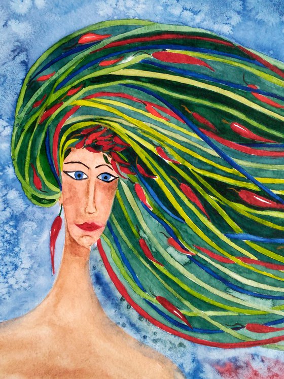 Woman Portrait original watercolor painting