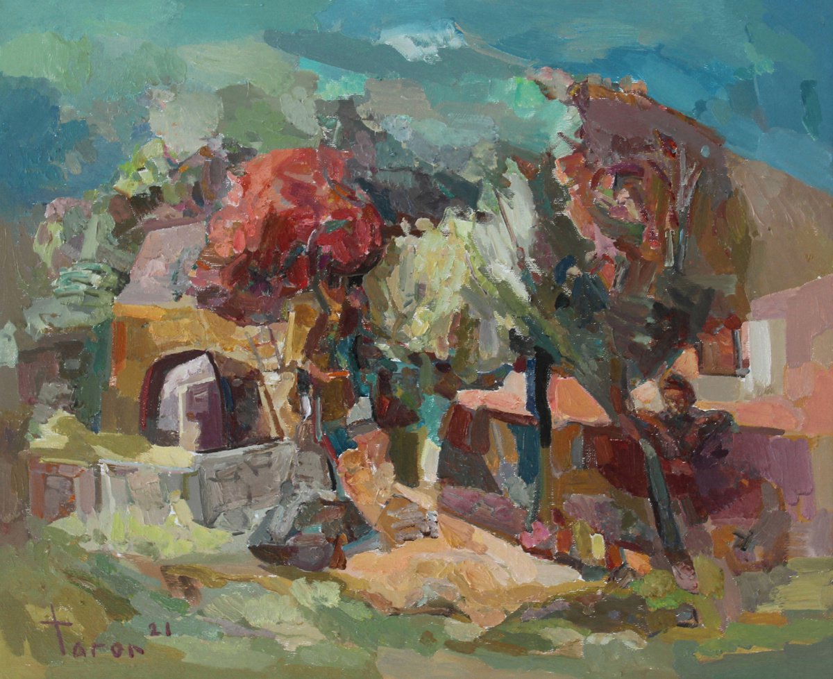 Abstract Landscape Oil Painting By Taron Khachatryan, 22 X 18", Christian, Original Artwork